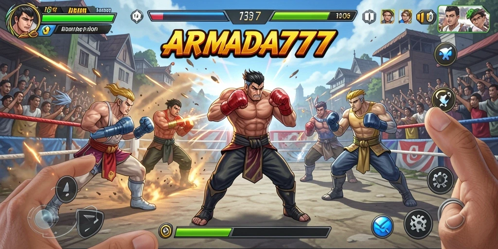 Tampilan seru dari gameplay Fighting di ARMADA777 dengan karakter bertarung.