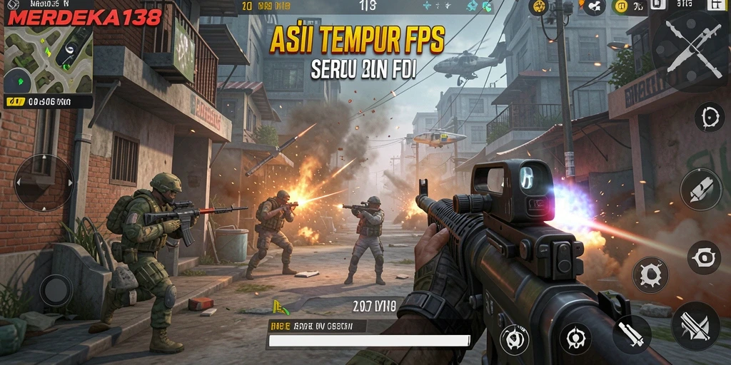 Screenshot menggambarkan aksi seru dalam game MERDEKA138 FPS.